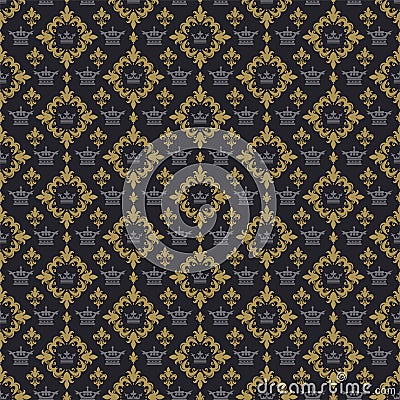 Royal background pattern in retro style background image. Dark seamless pattern Vector Illustration